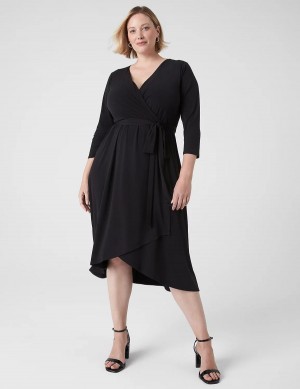 Lane Bryant 3/4-Sleeve High-Low Jersey Kadın Midi Elbise Siyah | BAF565IY