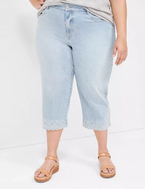 Lane Bryant Boyfriend Fit Capri With Embroidery Kadın Kot Pantolon Açık Mavi | UOX7154KQ