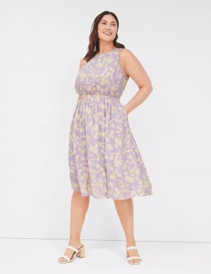 Lane Bryant Crew-Neck Fit & Flare Kadın Midi Elbise Mor | BLO869XZ