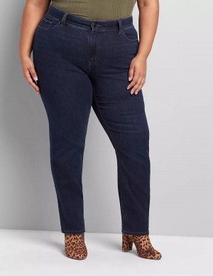 Lane Bryant Curvy Fit High-Rise Straight Kadın Kot Pantolon Koyu Mavi | PAO6650YK