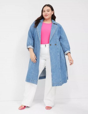 Lane Bryant Denimed Trench Kadın Trençkot Mavi | CKW284IL