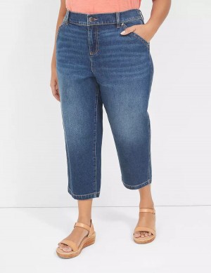 Lane Bryant Elastic Back-Waist Boyfriend Capri Kadın Kot Pantolon Koyu Mavi | PXZ3658EU