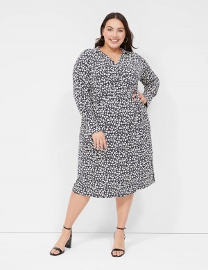 Lane Bryant Faux-Wrap Collar Jersey Kadın Midi Elbise Lacivert | YBI790JO