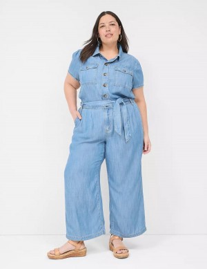 Lane Bryant Fluid Denim Kadın Tulum Açık Mavi | AXQ62100NI