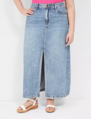 Lane Bryant High-Rise Front-Slit Denim Maxi Kadın Etek Açık Mavi | GMU1755FG