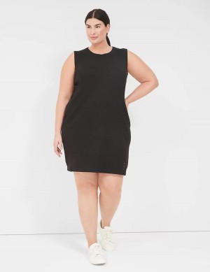 Lane Bryant LIVI Sleeveless Crew-Neck French Terry Kadın Günlük Elbise Siyah | HOT2975JR