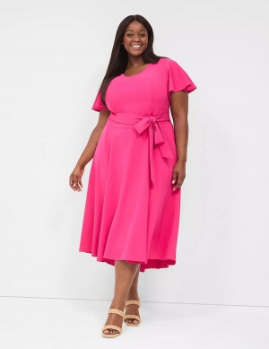 Lane Bryant Lena V-Neck High-Low Kadın Midi Elbise Pembe | KAF1389RS