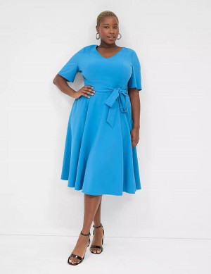 Lane Bryant Lena V-Neck High-Low Kadın Midi Elbise Koyu Mavi | BOG7910PZ