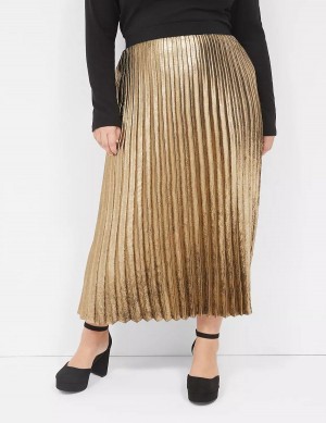 Lane Bryant Metallic Pleated Midi Kadın Etek Altın | QOJ4887QF