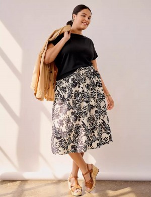 Lane Bryant Printed Midi Kadın Etek Siyah | YSZ1076IZ