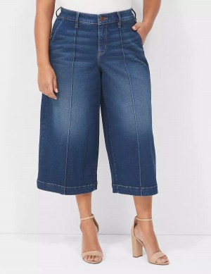 Lane Bryant Signature Fit Wide Leg Crop Kadın Kot Pantolon Koyu Mavi | UDN2741RQ