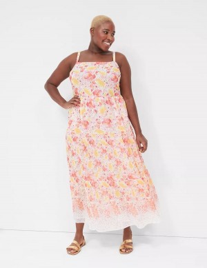 Lane Bryant Sleeveless Tiered Kadın Uzun Elbise Sarı Pembe | UAL9028YR