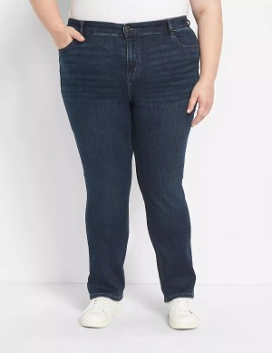 Lane Bryant Straight Fit High-Rise Straight Kadın Kot Pantolon Koyu Mavi | PIQ9693FC