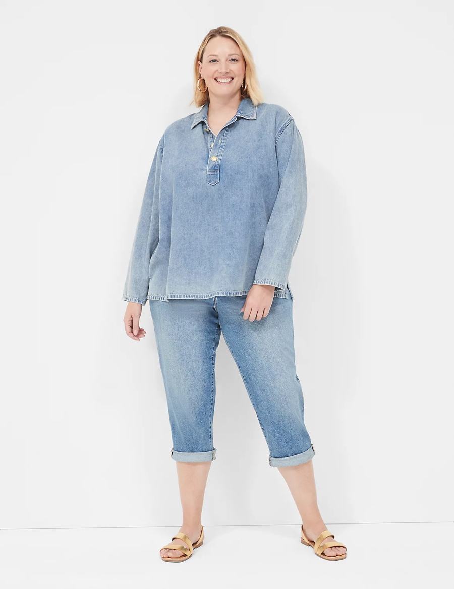 Lane Bryant Boyfriend Fit Capri Kadın Kot Pantolon Mavi | DUM7259TU