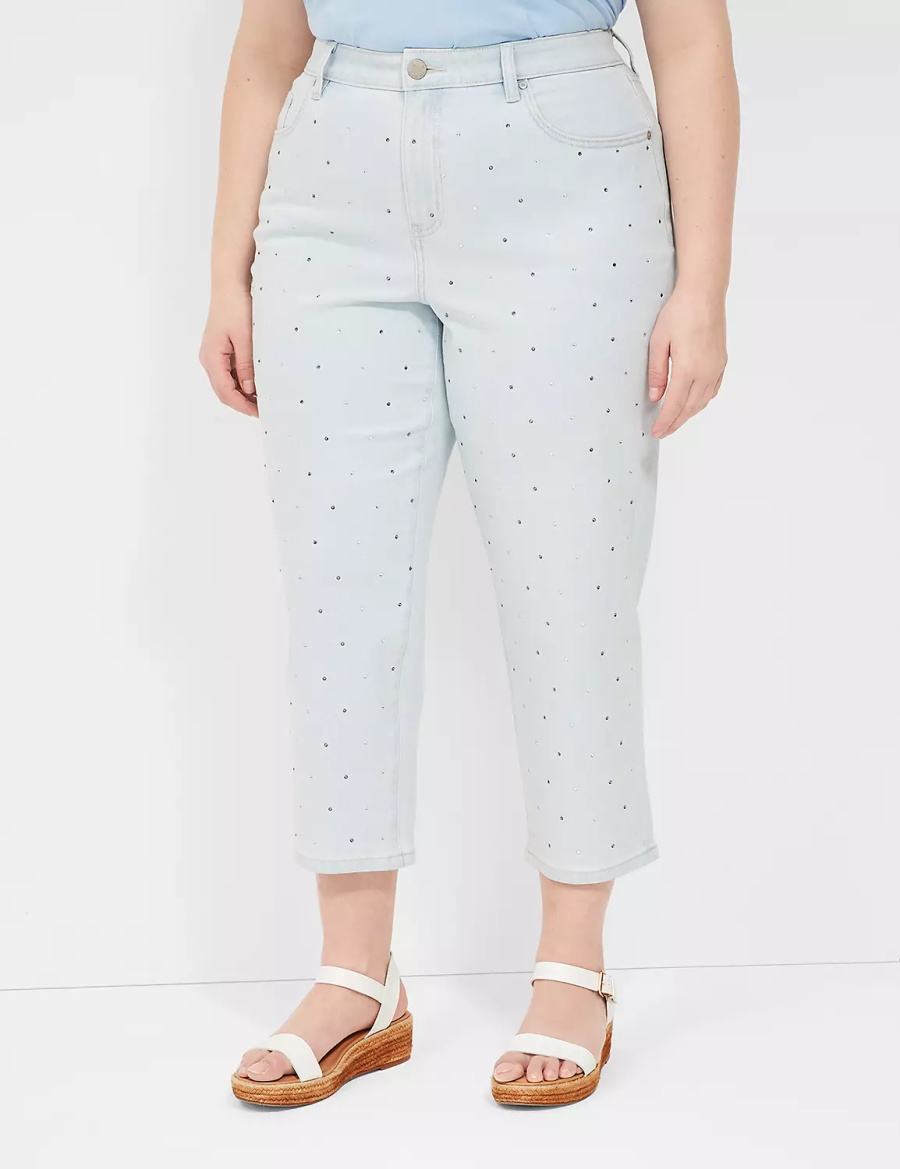 Lane Bryant Boyfriend Fit Capri With Rhinestone Embellishments Kadın Kot Pantolon Açık Mavi | BOM6795UG