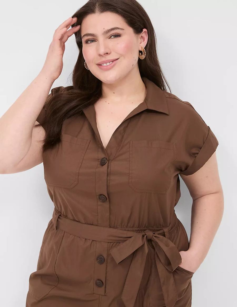 Lane Bryant Cap-Sleeve Utility Kadın Tulum Kahverengi | QJD3719IK