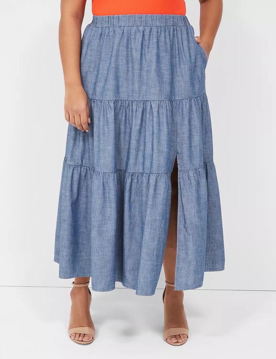 Lane Bryant Chambray Maxi Kadın Etek Mavi | ZMF525GK