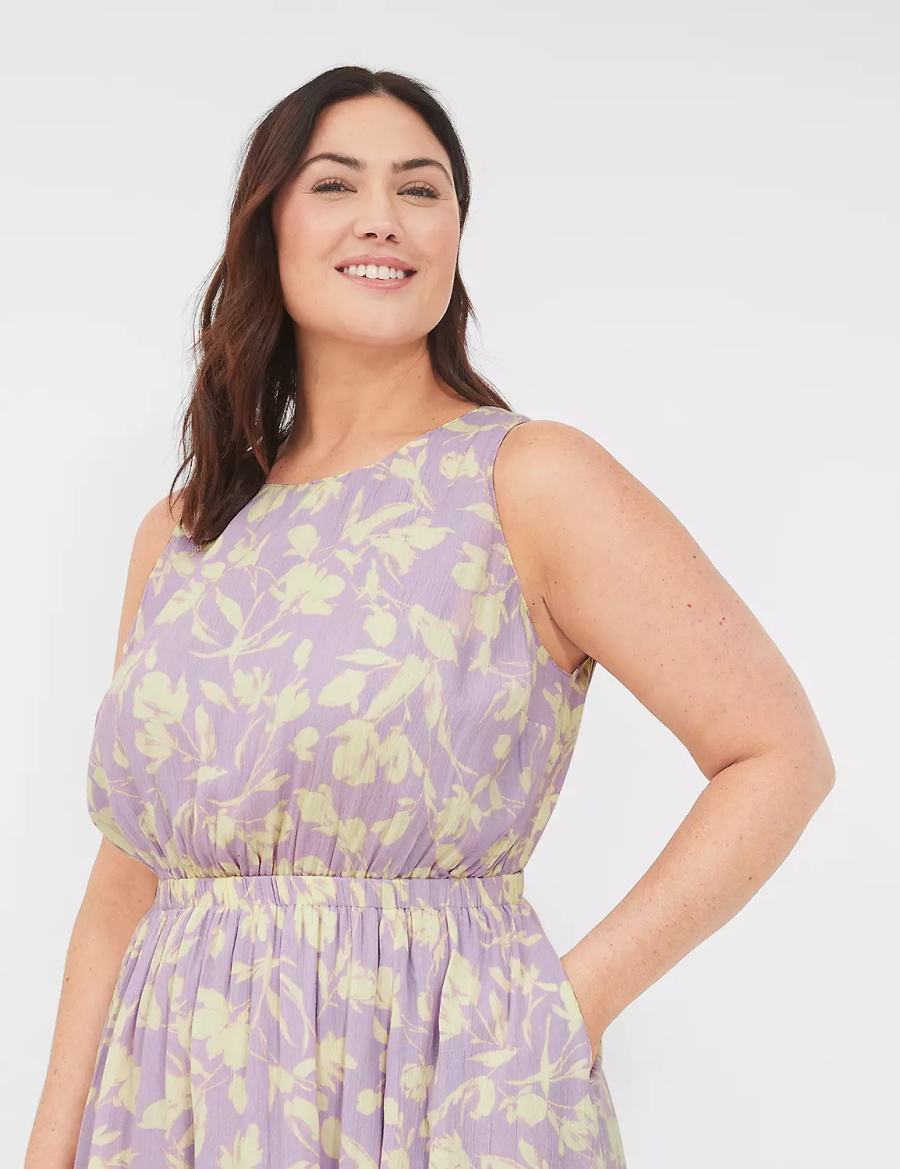 Lane Bryant Crew-Neck Fit & Flare Kadın Midi Elbise Mor | BLO869XZ