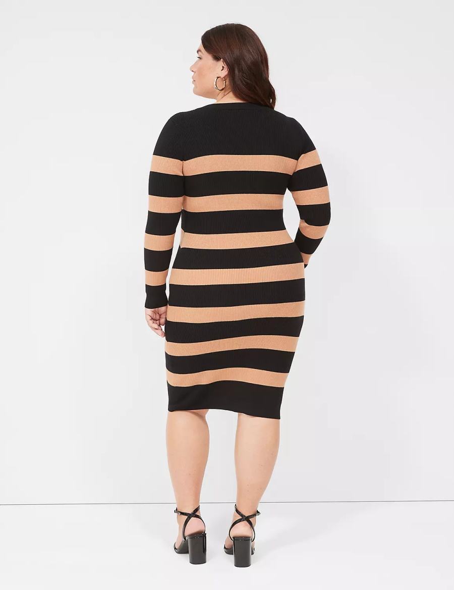 Lane Bryant Crew-Neck Stripe Sweater Kadın Örme Elbise Siyah | NUF2831UW