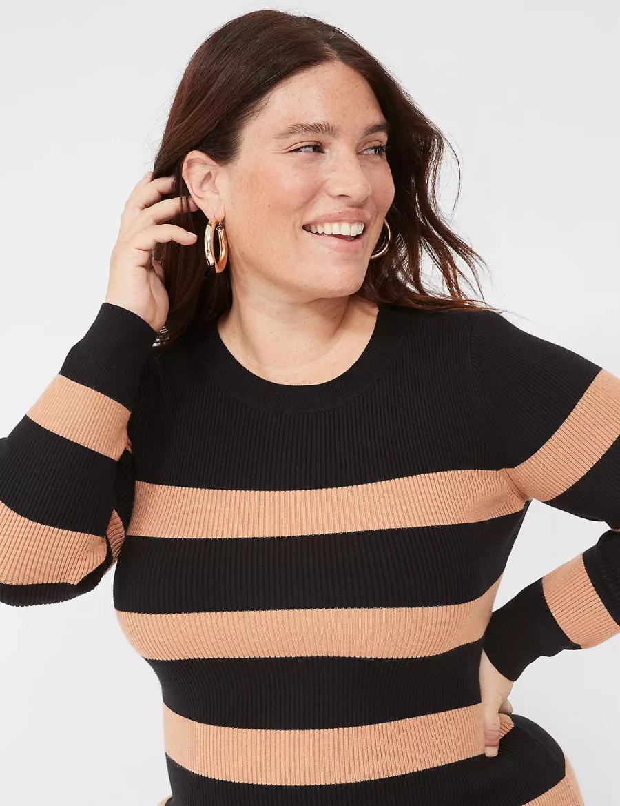 Lane Bryant Crew-Neck Stripe Sweater Kadın Örme Elbise Siyah | NUF2831UW