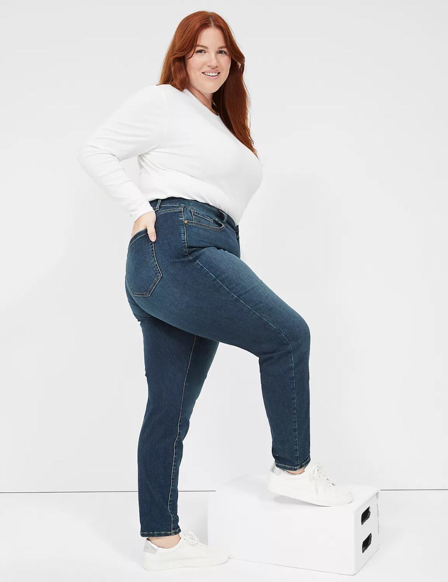 Lane Bryant Curvy Fit High-Rise Skinny Kadın Kot Pantolon Koyu Mavi | YCX9811PT