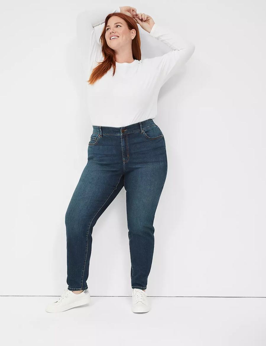 Lane Bryant Curvy Fit High-Rise Skinny Kadın Kot Pantolon Koyu Mavi | YCX9811PT