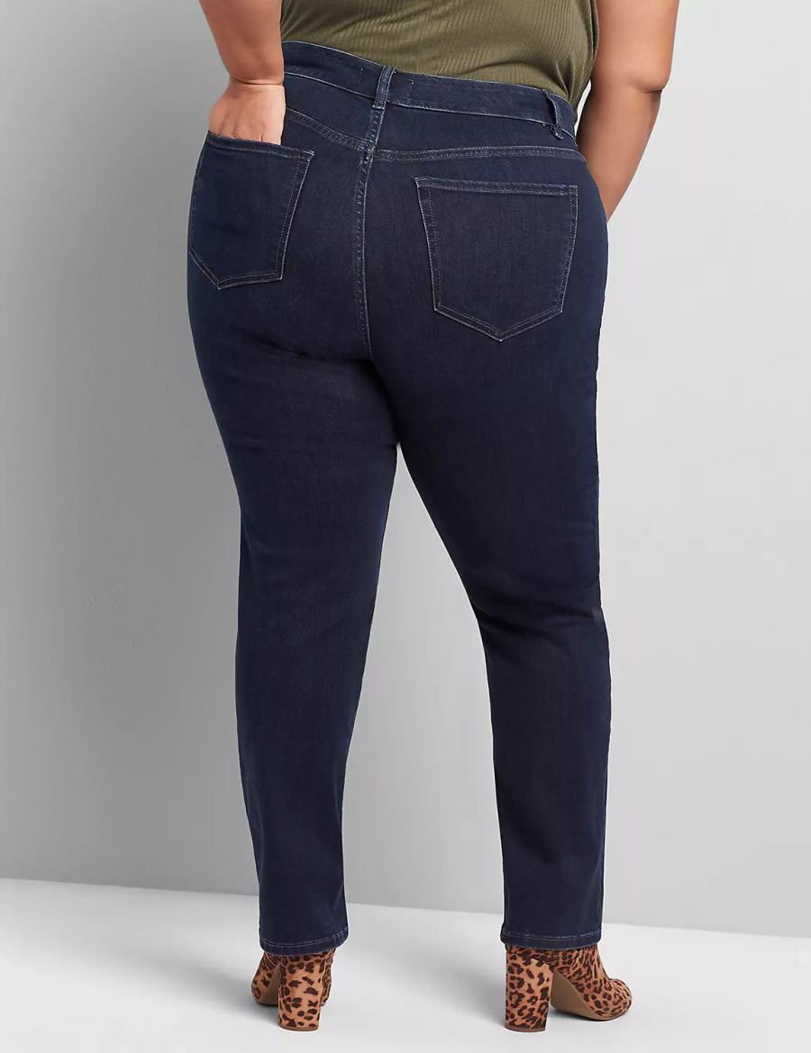 Lane Bryant Curvy Fit High-Rise Straight Kadın Kot Pantolon Koyu Mavi | PAO6650YK