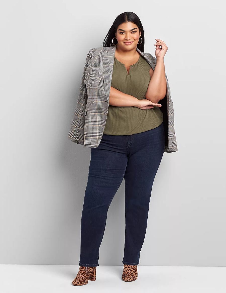 Lane Bryant Curvy Fit High-Rise Straight Kadın Kot Pantolon Koyu Mavi | PAO6650YK