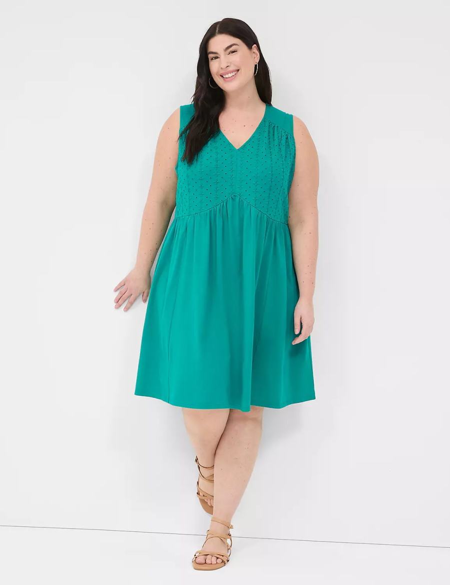 Lane Bryant Easy Swing Eyelet-Bodice Kadın Günlük Elbise Açık Turkuaz | XVP3876UM