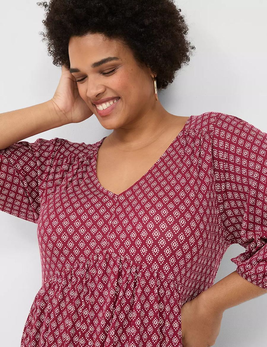 Lane Bryant Easy Swing V-Neck Kadın Günlük Elbise Bordo | EFO7581BX