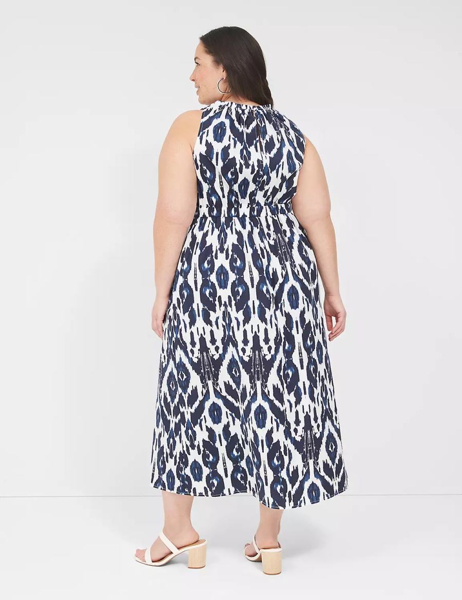 Lane Bryant Elastic-Neck Tie-Waist Kadın Midi Elbise Lacivert | LKZ93100XJ