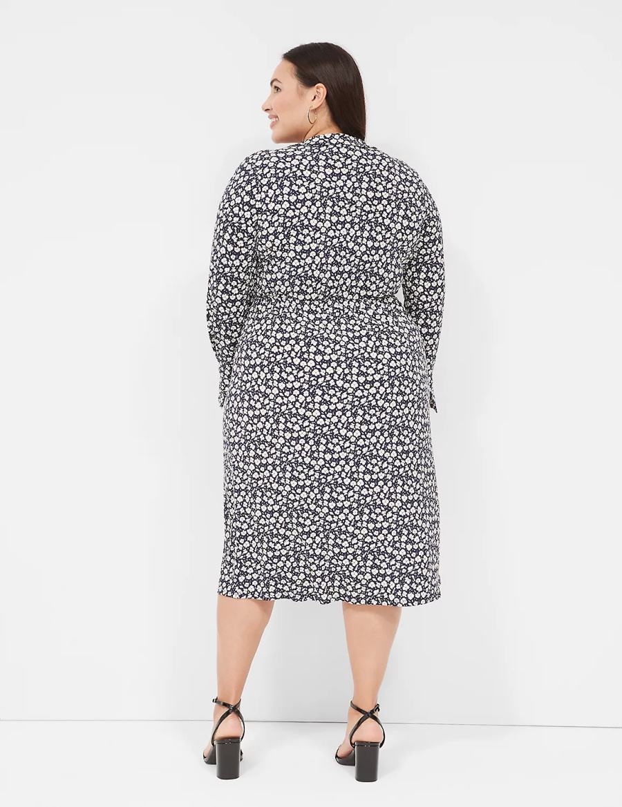 Lane Bryant Faux-Wrap Collar Jersey Kadın Midi Elbise Lacivert | YBI790JO