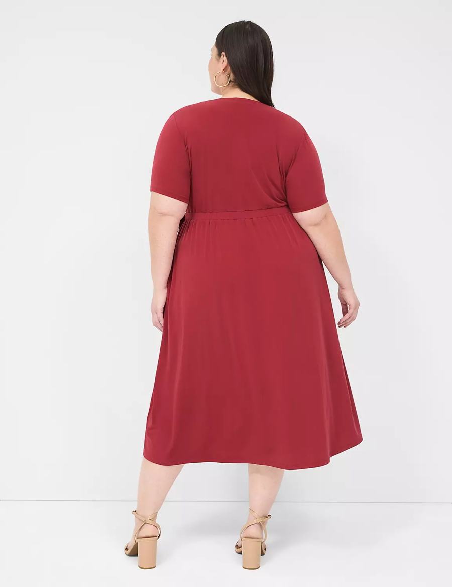 Lane Bryant Faux-Wrap Jersey Kadın Midi Elbise Koyu Kırmızı | NGZ5310LJ