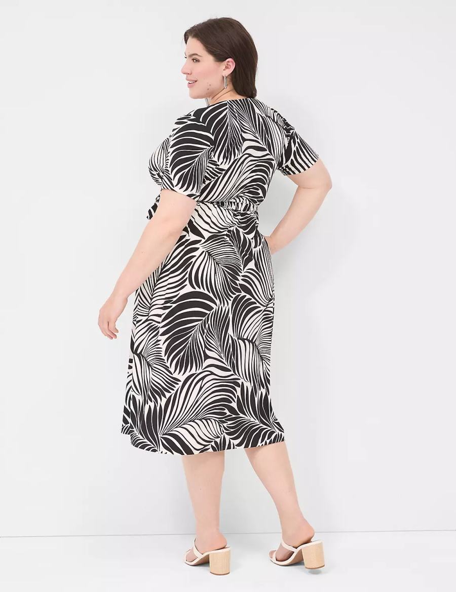 Lane Bryant Faux-Wrap Jersey Kadın Midi Elbise Siyah | HFR7438CT