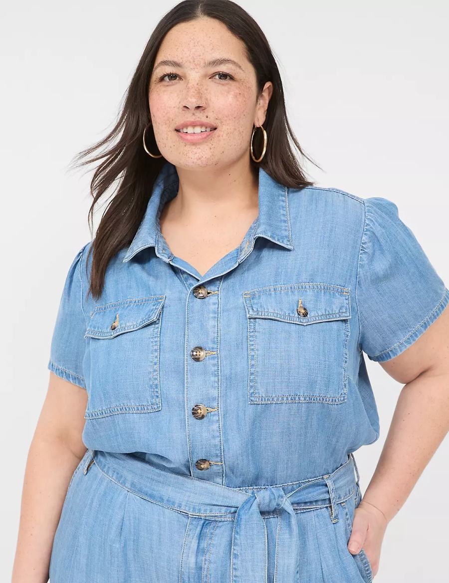 Lane Bryant Fluid Denim Kadın Tulum Açık Mavi | AXQ62100NI