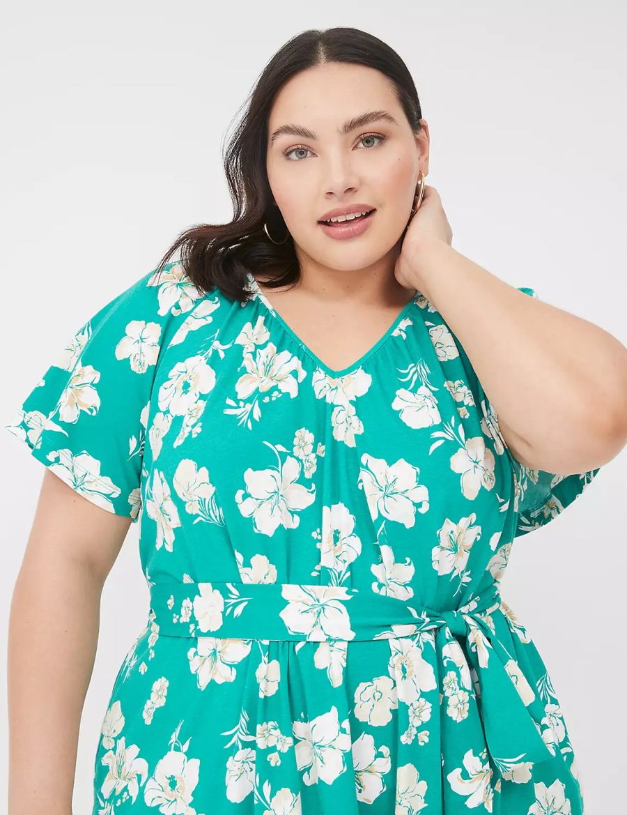 Lane Bryant Flutter-Sleeve Tie-Waist Kadın Günlük Elbise Turkuaz | NJS1624CK