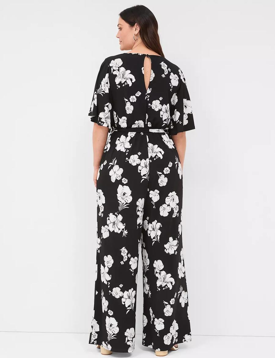 Lane Bryant Flutter-Sleeve Wide Leg Jersey Kadın Tulum Siyah | NBI844WI