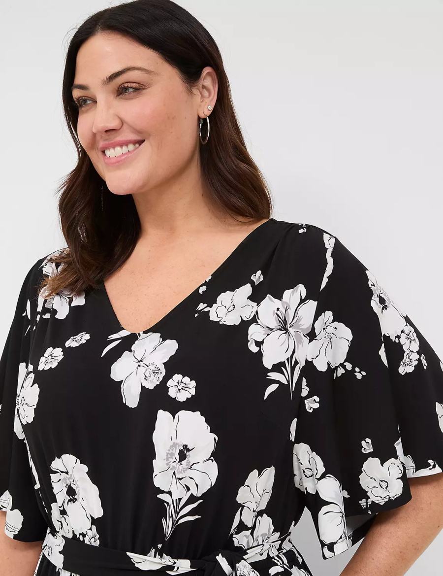 Lane Bryant Flutter-Sleeve Wide Leg Jersey Kadın Tulum Siyah | NBI844WI