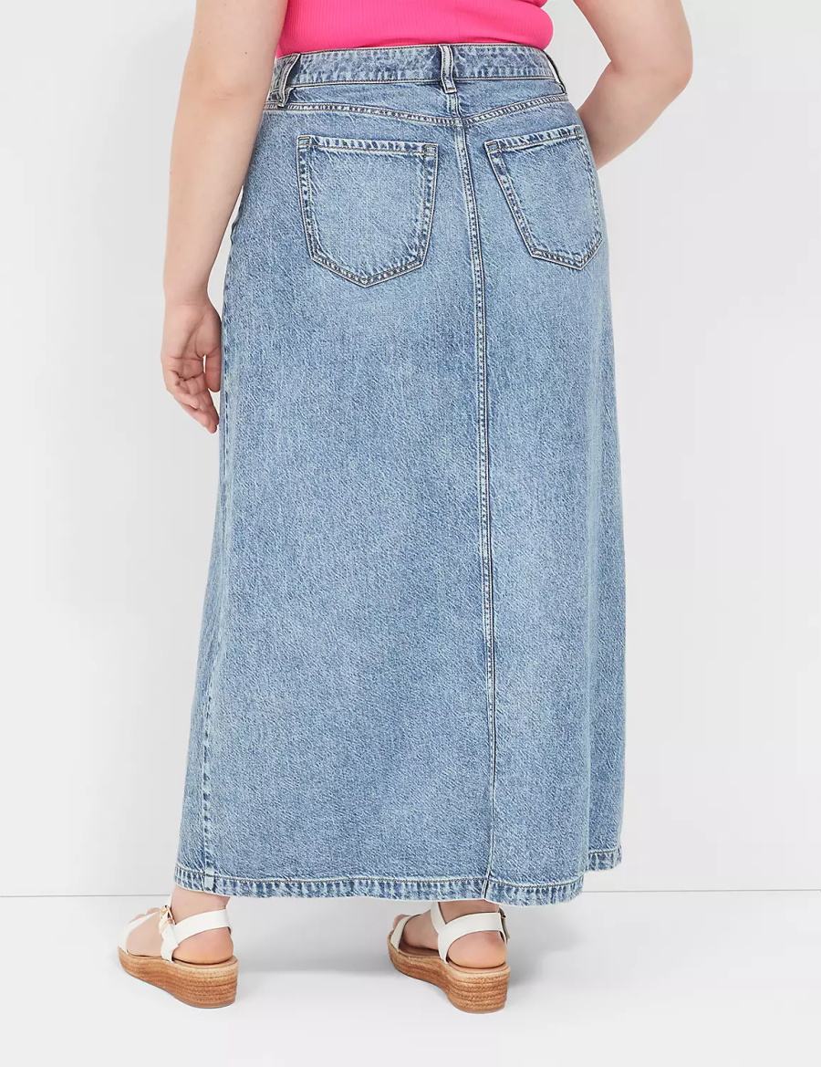 Lane Bryant High-Rise Front-Slit Denim Maxi Kadın Etek Açık Mavi | GMU1755FG