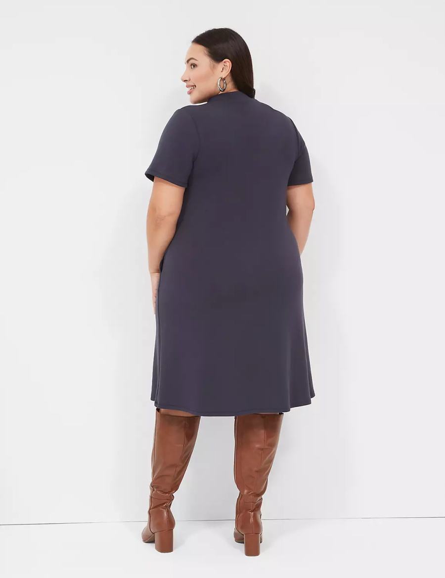 Lane Bryant Journey Short-Sleeve Mock-Neck Kadın Günlük Elbise Mavi | SLR4989ON