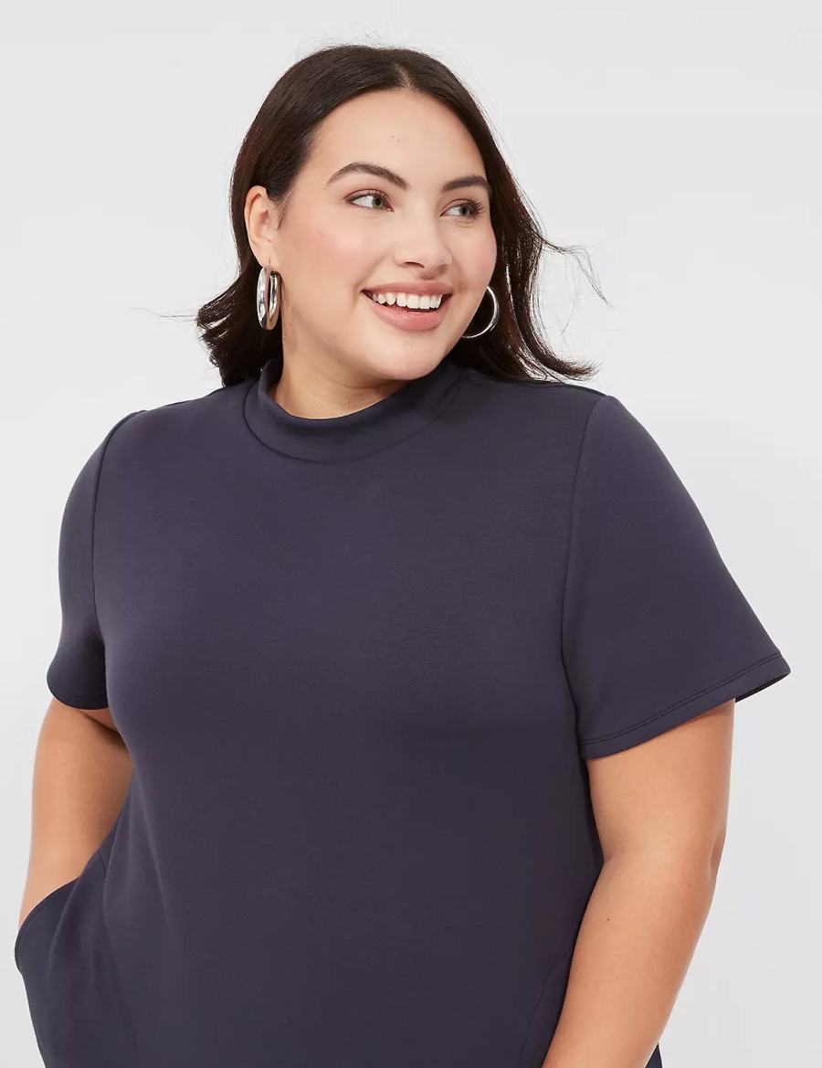 Lane Bryant Journey Short-Sleeve Mock-Neck Kadın Günlük Elbise Mavi | SLR4989ON