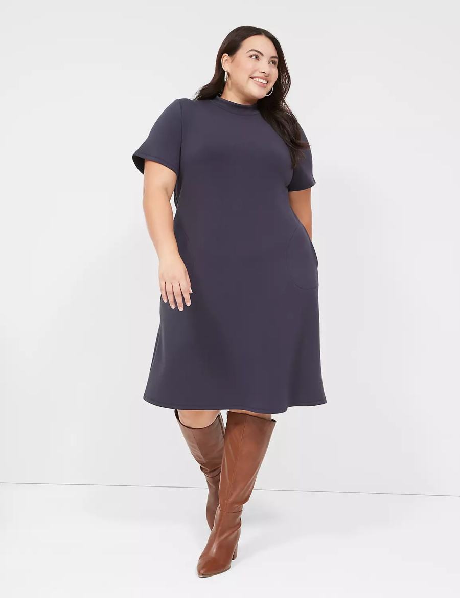 Lane Bryant Journey Short-Sleeve Mock-Neck Kadın Günlük Elbise Mavi | SLR4989ON