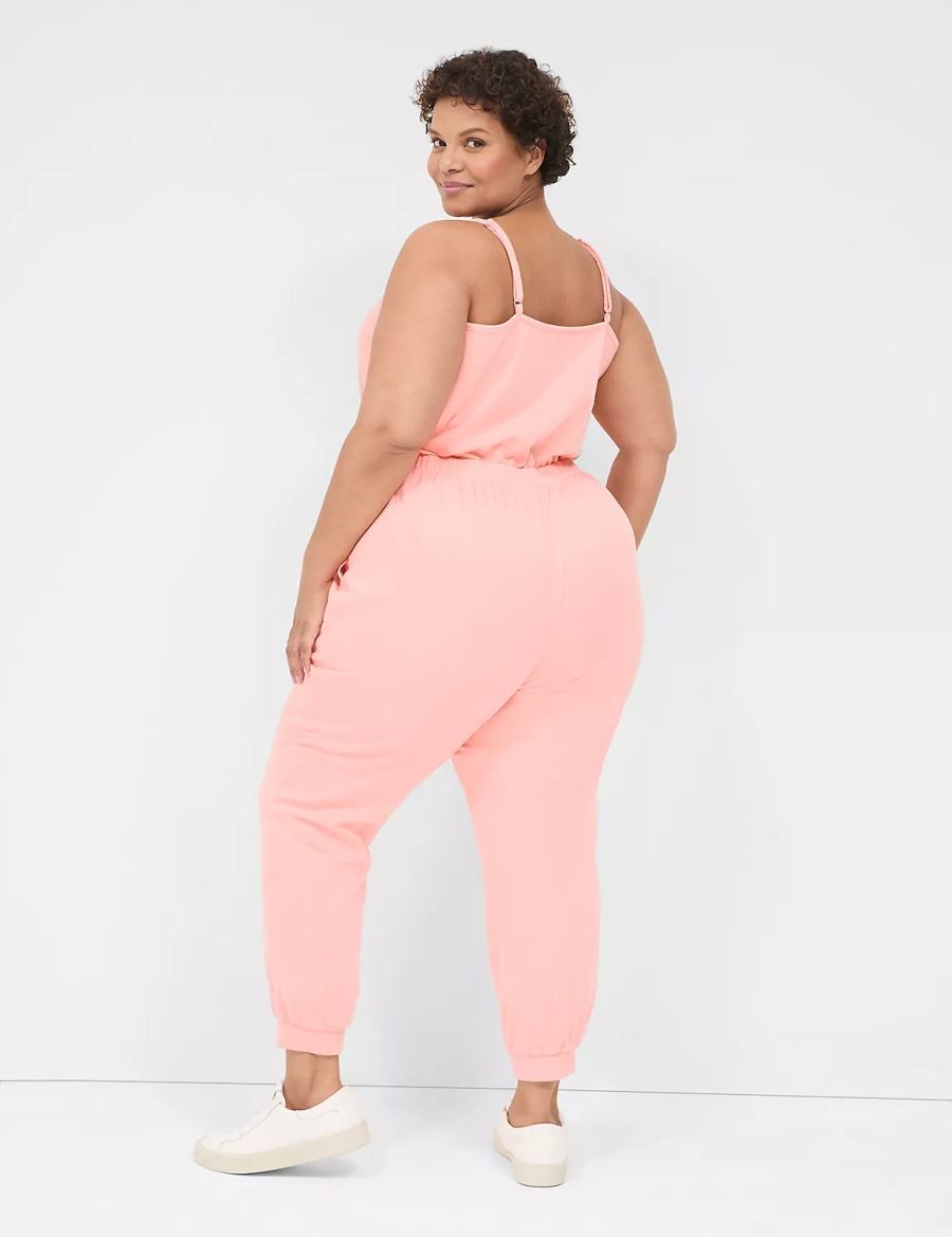 Lane Bryant LIVI Sleeveless French Terry Kadın Tulum Pembe | YLG4675OC