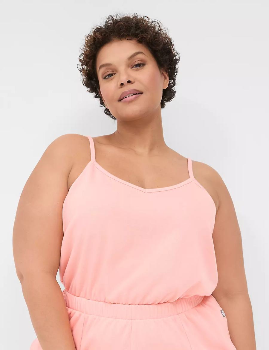 Lane Bryant LIVI Sleeveless French Terry Kadın Tulum Pembe | YLG4675OC