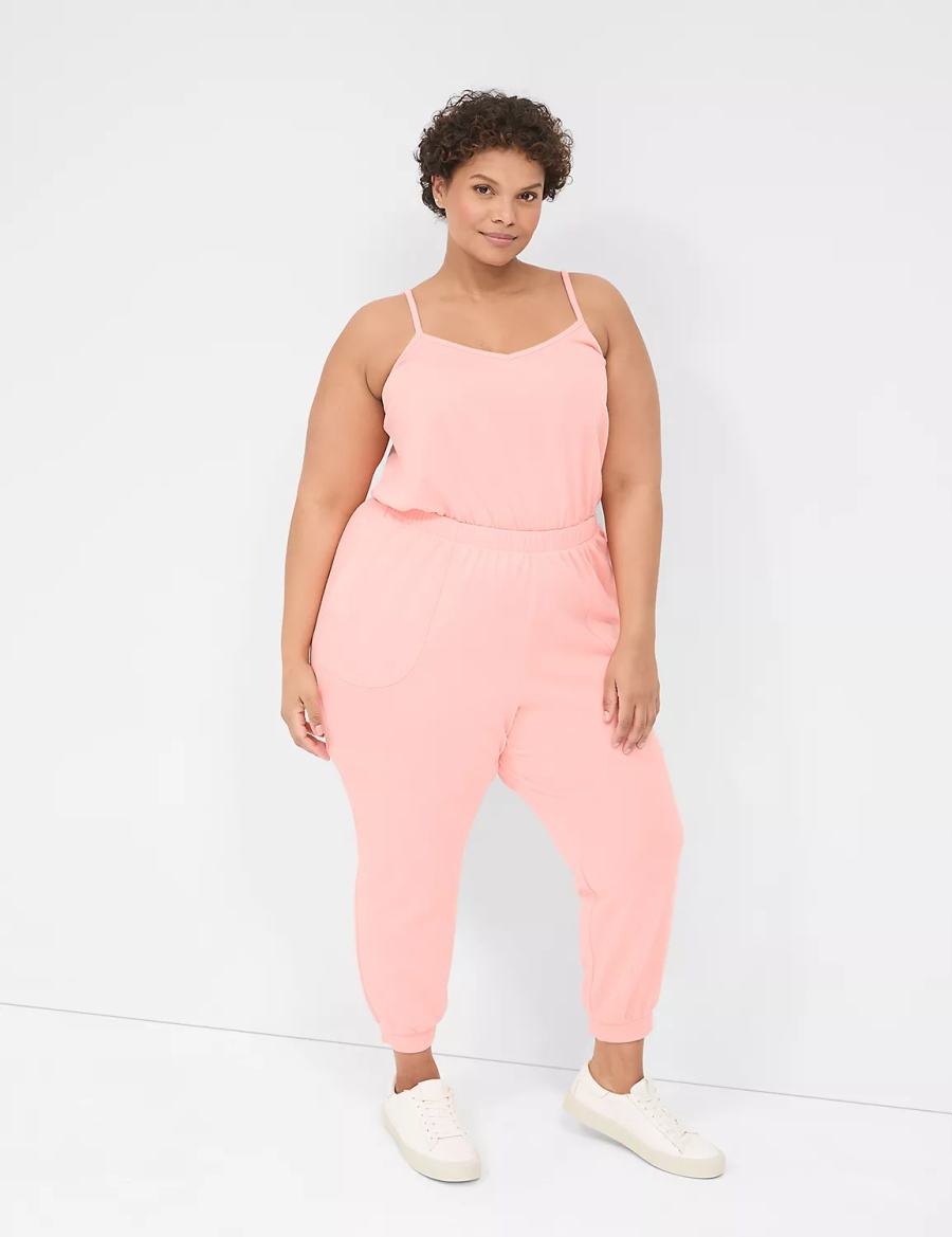 Lane Bryant LIVI Sleeveless French Terry Kadın Tulum Pembe | YLG4675OC