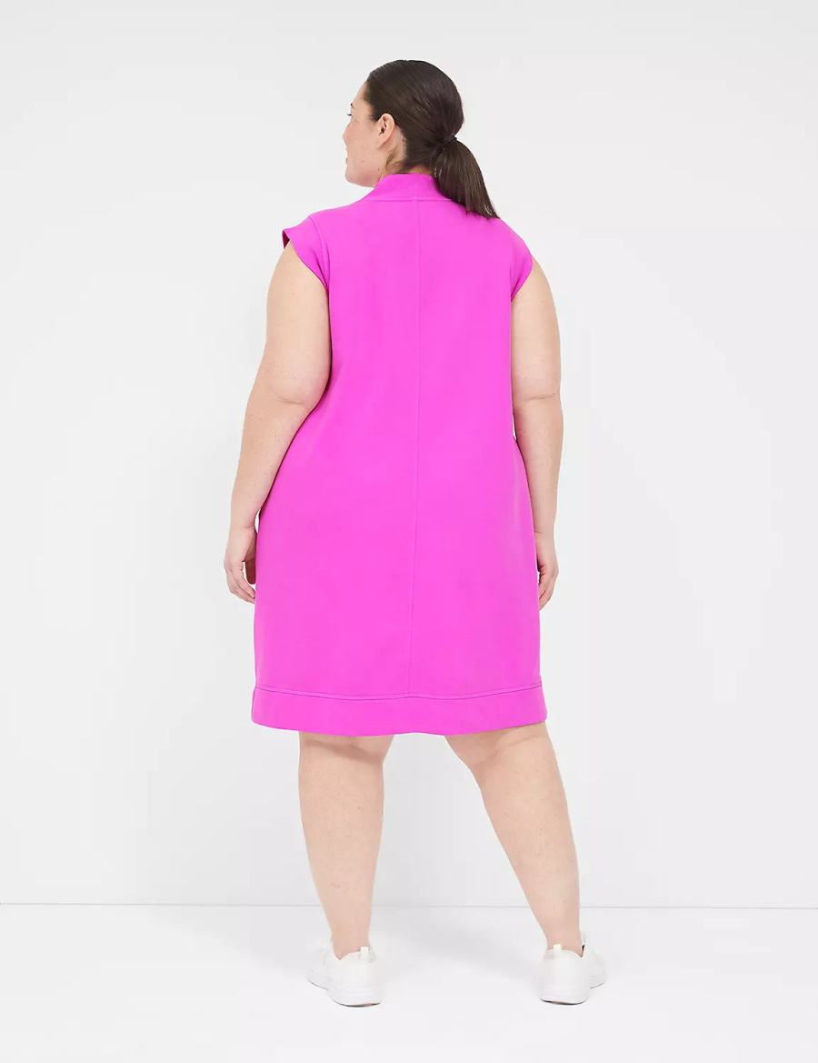 Lane Bryant LIVI Sleeveless Half-Zip French Terry Kadın Günlük Elbise Mor | XMB5423KT