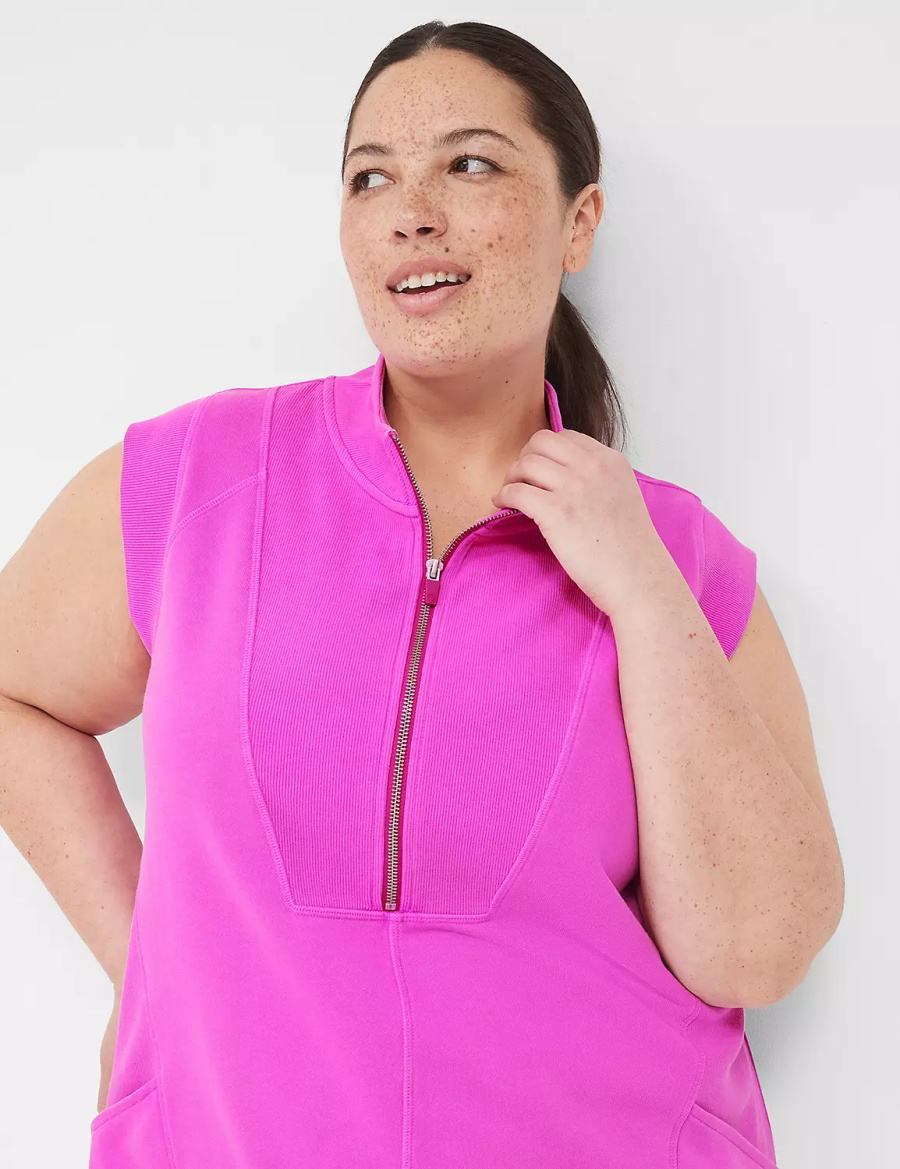 Lane Bryant LIVI Sleeveless Half-Zip French Terry Kadın Günlük Elbise Mor | XMB5423KT