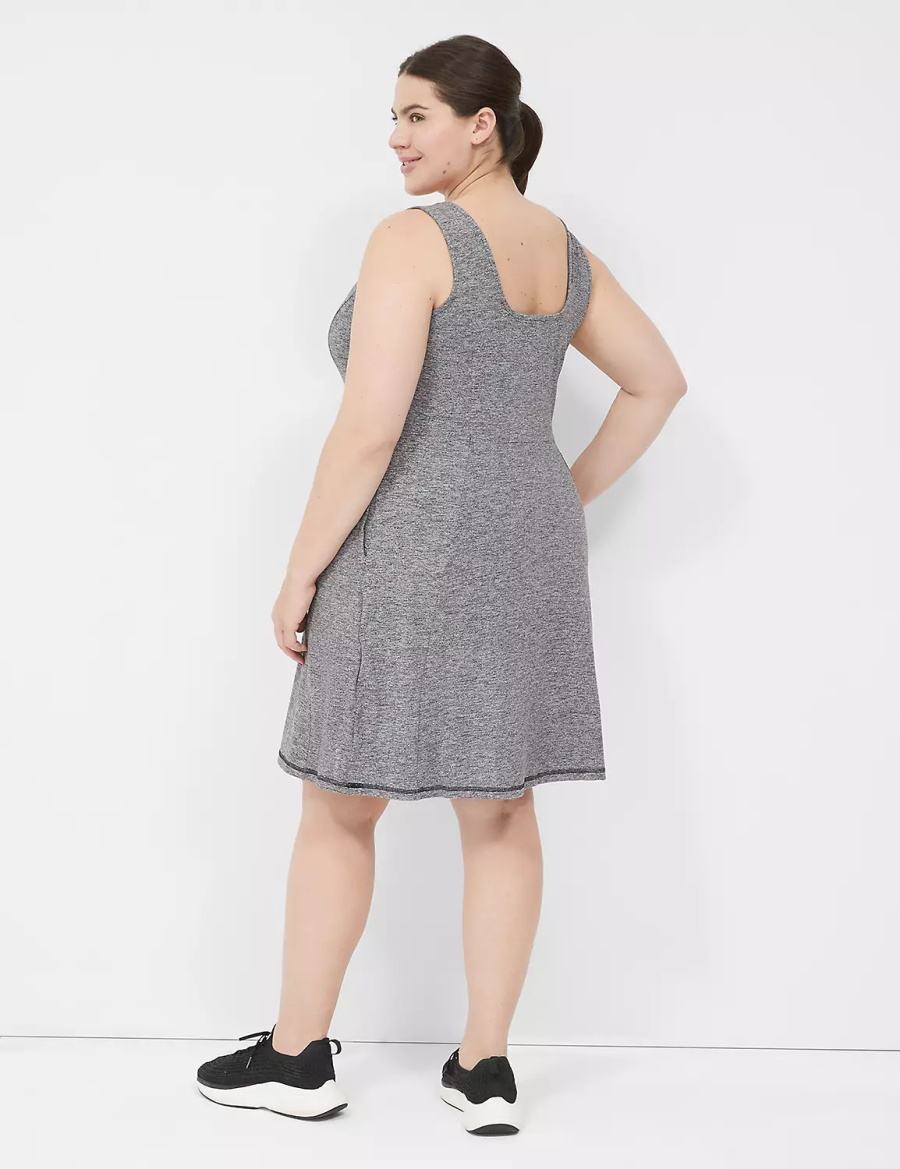 Lane Bryant LIVI Square-Neck Recycled LIVI Soft Kadın Günlük Elbise Siyah Beyaz | SIA3635XS