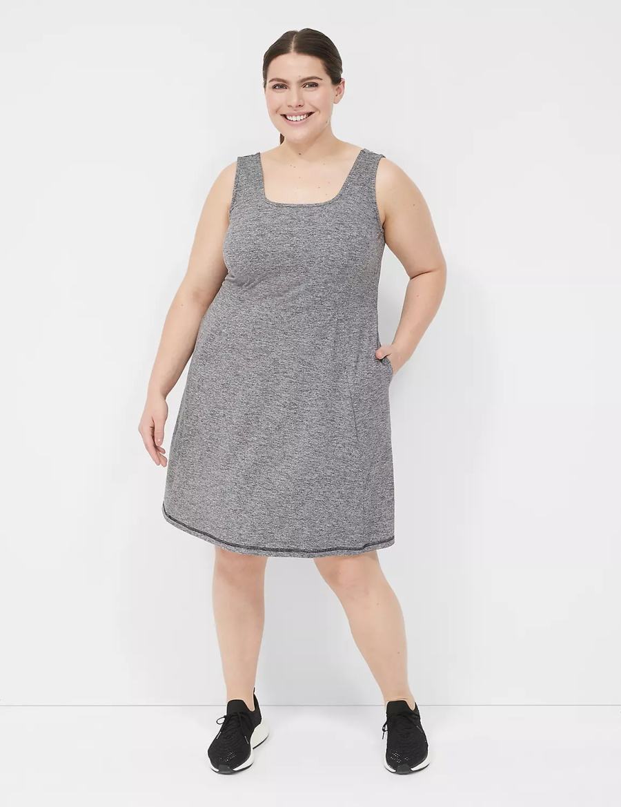 Lane Bryant LIVI Square-Neck Recycled LIVI Soft Kadın Günlük Elbise Siyah Beyaz | SIA3635XS