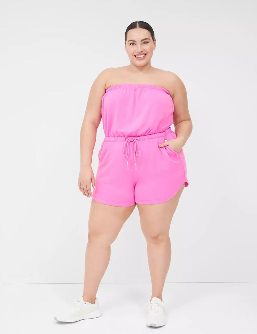 Lane Bryant LIVI Strapless Pull-On French Terry Romper Kadın Günlük Elbise Pembe | ULS6350LP